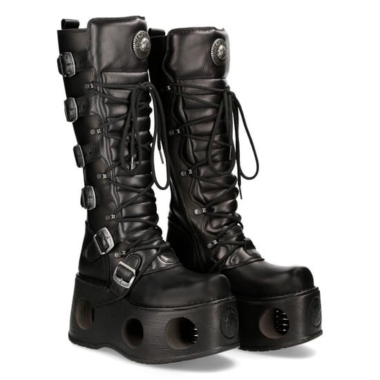 New Rock M-272-S2 Neptuno Metallic Knähöga svarta gotiska stövlar i läder - Image 3