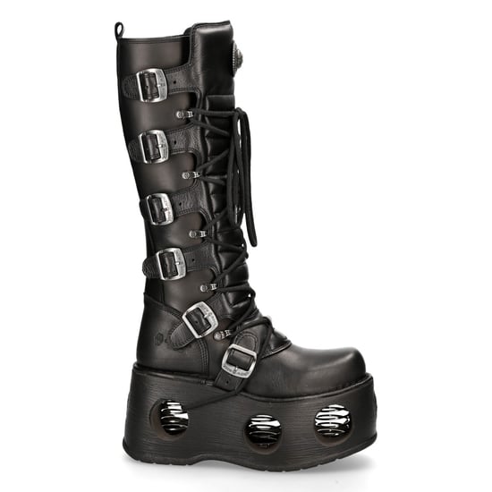 New Rock M-272-S2 Neptuno Metallic Knähöga svarta gotiska stövlar i läder - Image 4