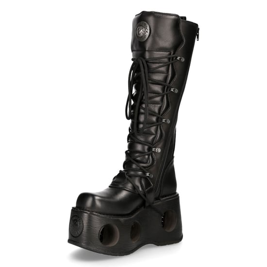 New Rock M-272-S2 Neptuno Metallic Knähöga svarta gotiska stövlar i läder - Image 6