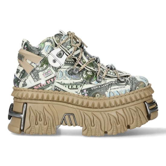 New Rock M-106WALL-C49 Dollar Bill Print Leather Platform Ankle Boots - Image 4