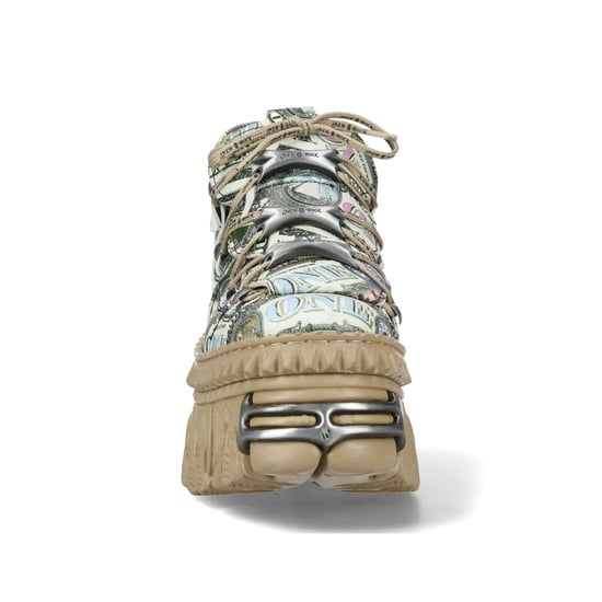 New Rock M-106WALL-C49 Dollar Bill Print Leather Platform Ankle Boots - Image 5