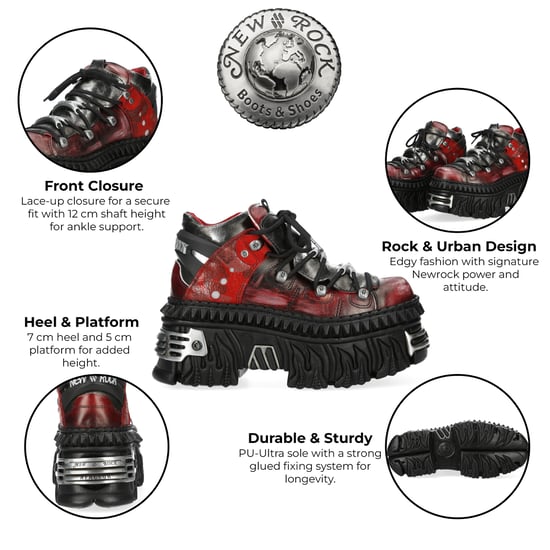 New Rock M-WALL106N-C17 Rood Zilver Leren Gothic Urban Rock Enkellaarsjes - Image 2