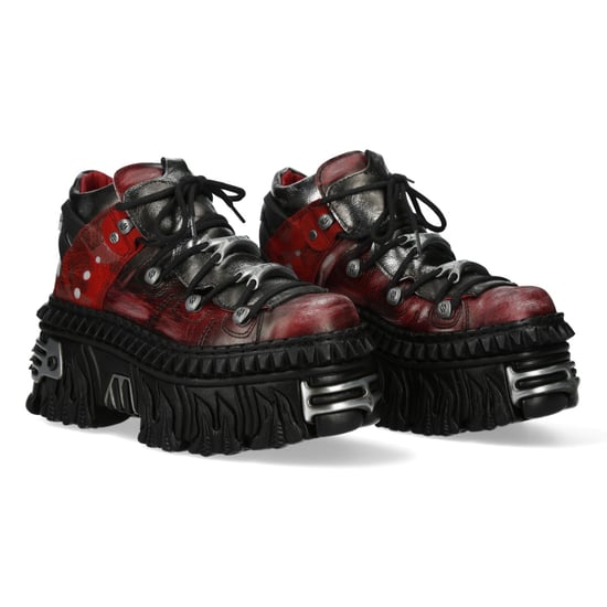 New Rock M-WALL106N-C17 Rood Zilver Leren Gothic Urban Rock Enkellaarsjes - Image 3