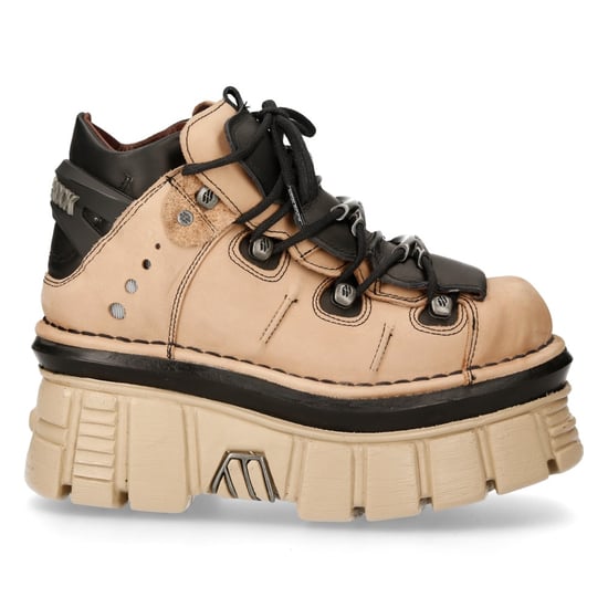 New Rock M-106-S40 Beige leren Gothic enkellaarsjes met plateauzool - Image 1