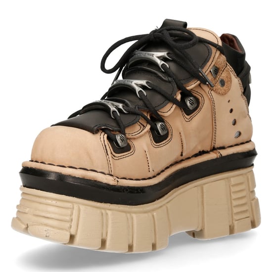 New Rock M-106-S40 Beige leren Gothic enkellaarsjes met plateauzool - Image 3