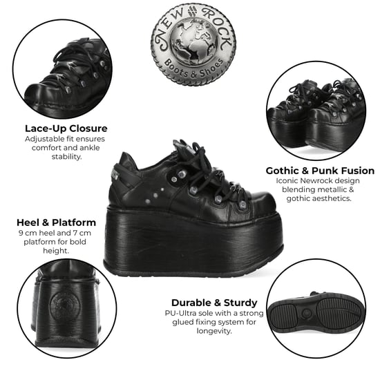 New Rock M-120N-C96 svart läder Gothic Chunky Platform ankelstövlar - Image 2