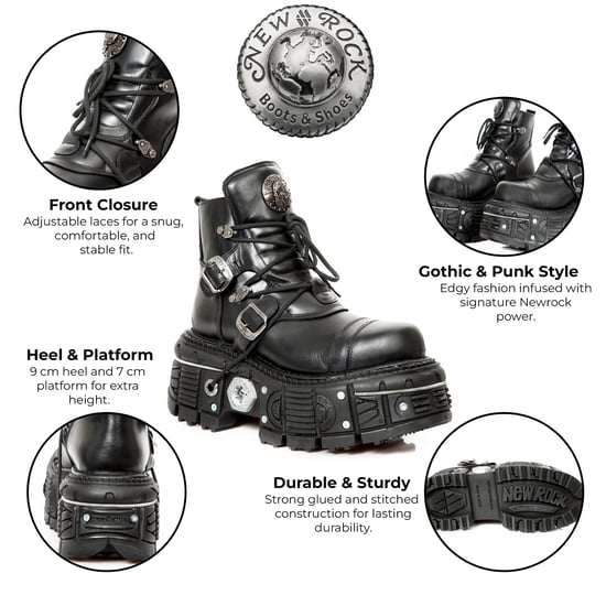 New Rock M-TANK007-S1 Zwarte leren Gothic Combat Platform enkellaarsjes - Image 2