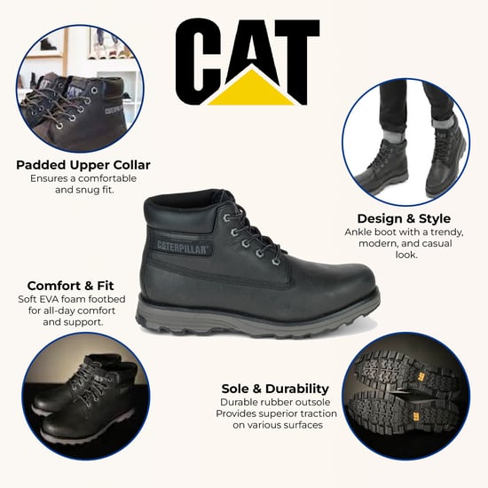 Caterpillar Heren Founder Zwarte Leren Alledaagse Enkellaarsjes - Image 2