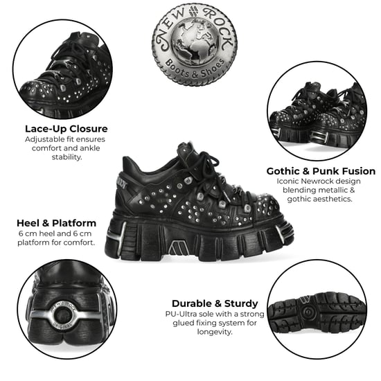 New Rock M-120NR-C1 Svart läder Gothic Platform Ankelboots - Image 2