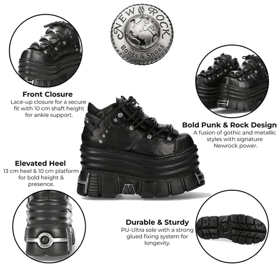 New Rock M-106-C181 Zwarte Gothic Punk Chunky Platform Enkellaarsjes - Image 2