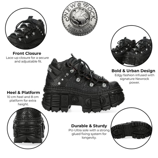 New Rock M-106WALL-C65 Python Black Leather Platform Ankle Boots - Image 2