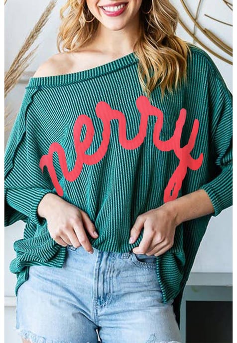 Skobeloff Merry Graphic Corded Batwing Sleeve Knit Top - Image 3