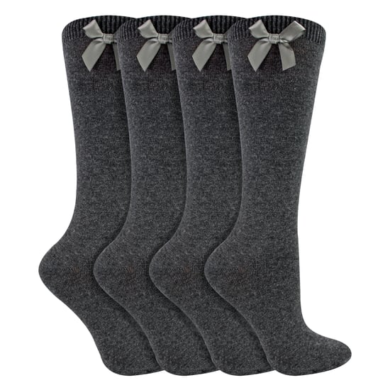 Flickor 4-pack knähöga skolstrumpor med rosettband | enfärgade långa strumpor för barn - Image 3