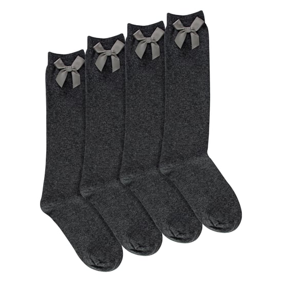 Flickor 4-pack knähöga skolstrumpor med rosettband | enfärgade långa strumpor för barn - Image 4