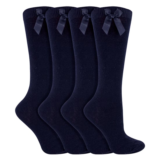 Flickor 4-pack knähöga skolstrumpor med rosettband | enfärgade långa strumpor för barn - Image 3