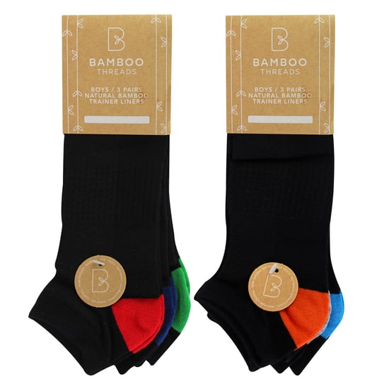 6 Pack Boys Bamboo Trainer Socks | Kids Black Low Cut Heel & Toe Socks - Image 2