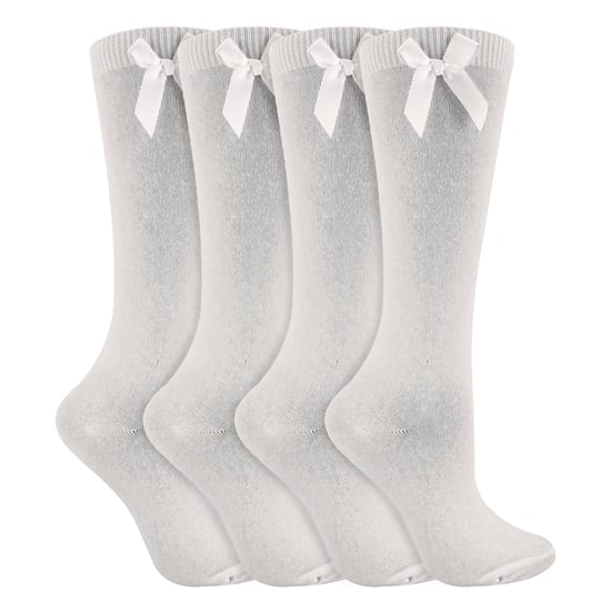 Flickor 4-pack knähöga skolstrumpor med rosettband | enfärgade långa strumpor för barn - Image 3