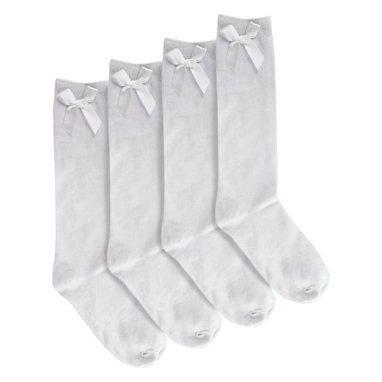 Flickor 4-pack knähöga skolstrumpor med rosettband | enfärgade långa strumpor för barn - Image 4