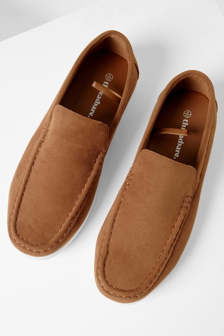 Tan Faux Suede Slip On Loafers - Image 2