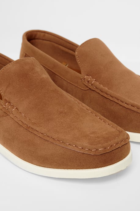 Tan Faux Suede Slip On Loafers - Image 3
