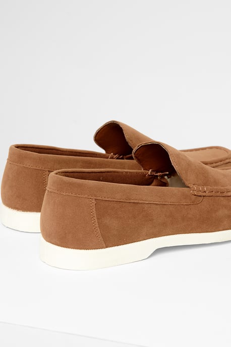 Tan Faux Suede Slip On Loafers - Image 4