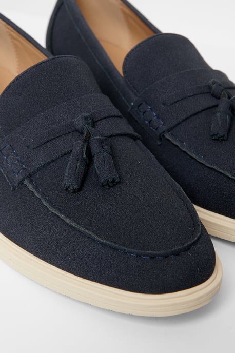 Navy Faux Suede Tassel Loafers - Image 3