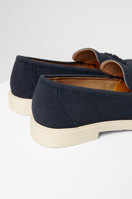 Navy Faux Suede Tassel Loafers - Image 4