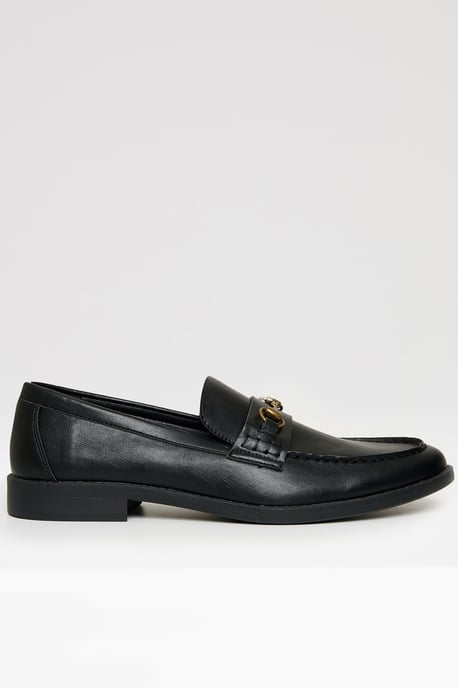 Black Faux Leather Snaffle Loafers - Image 1