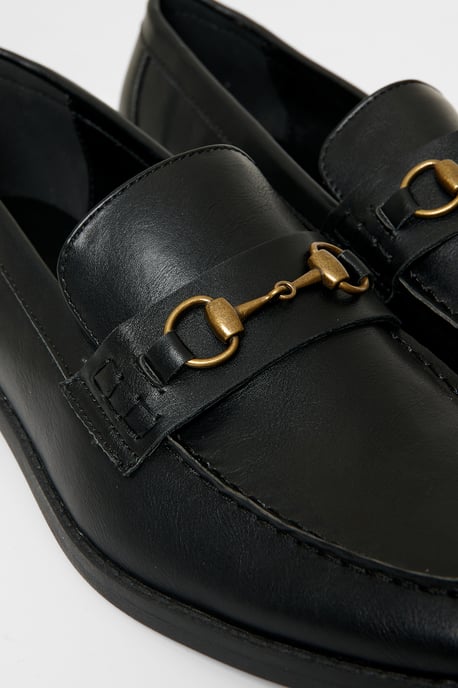 Black Faux Leather Snaffle Loafers - Image 3