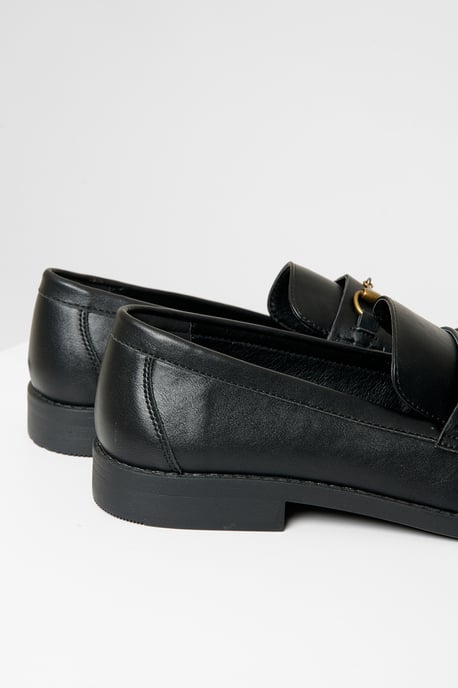 Black Faux Leather Snaffle Loafers - Image 4
