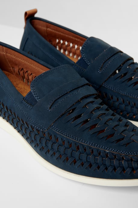 Navy Faux Suede Woven Loafers - Image 3