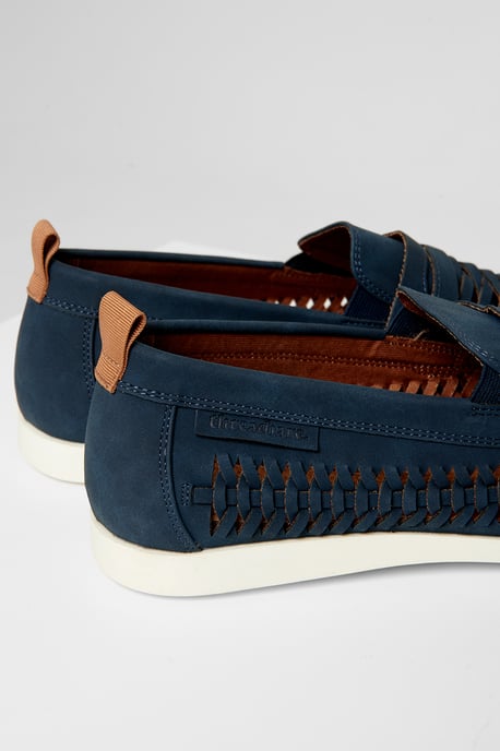 Navy Faux Suede Woven Loafers - Image 4