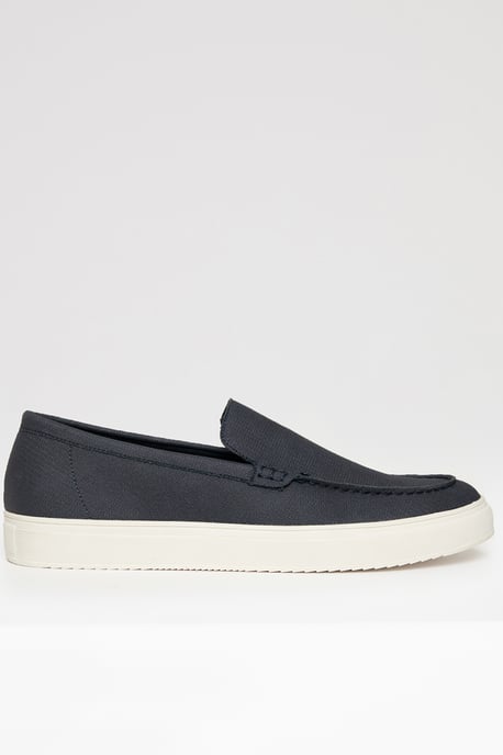 Navy Textured Slip On Loafers - Image 1