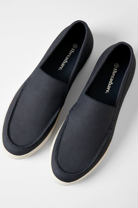 Navy Textured Slip On Loafers - Image 2