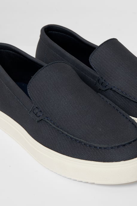 Navy Textured Slip On Loafers - Image 3