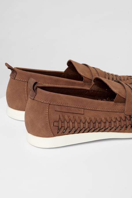 Tan Faux Suede Woven Loafers - Image 4