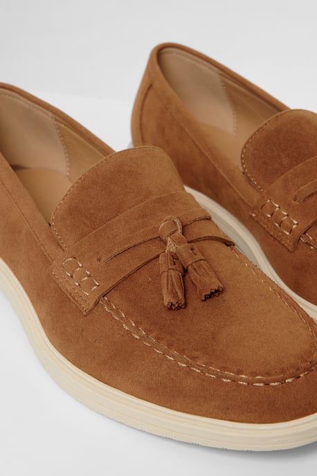 Tan Faux Suede Tassel Loafers - Image 3