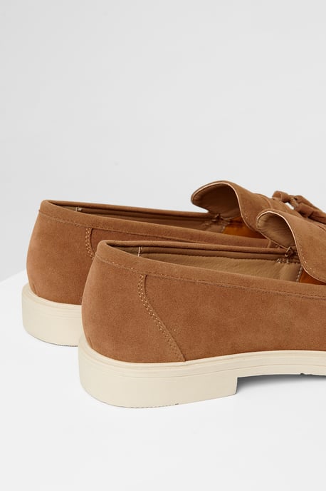 Tan Faux Suede Tassel Loafers - Image 4