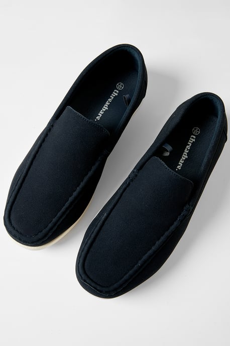 Navy Faux Suede Slip On Loafers - Image 2