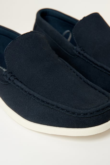Navy Faux Suede Slip On Loafers - Image 3
