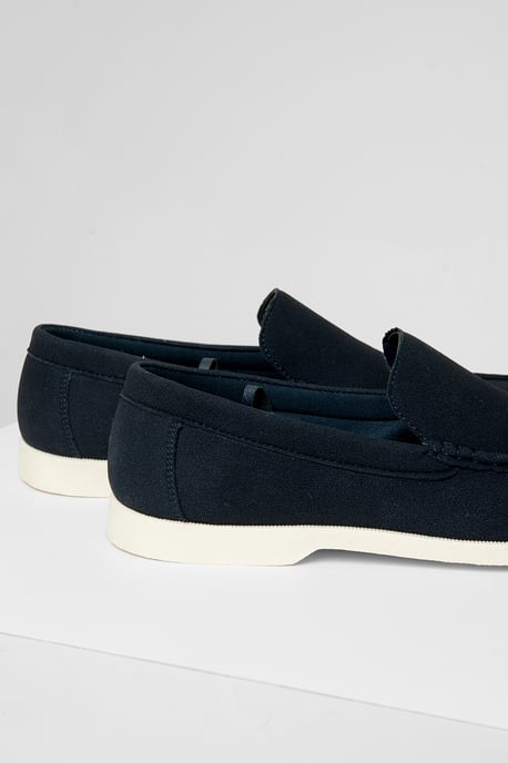 Navy Faux Suede Slip On Loafers - Image 4