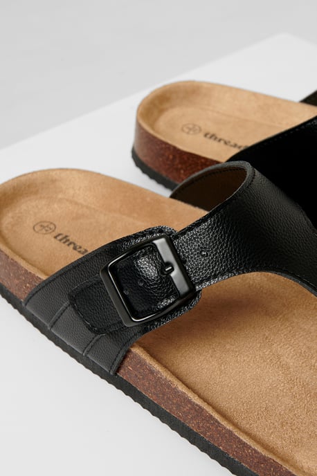 Black Faux Leather Toe Post Sandals - Image 3