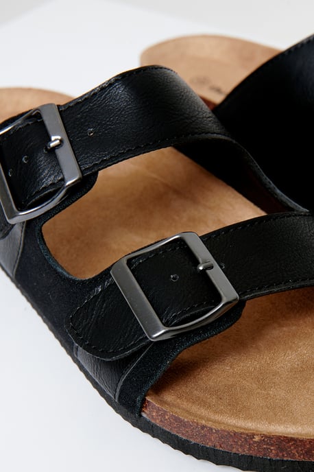 Black Slip On Two Buckle Strap Sandals - Image 3