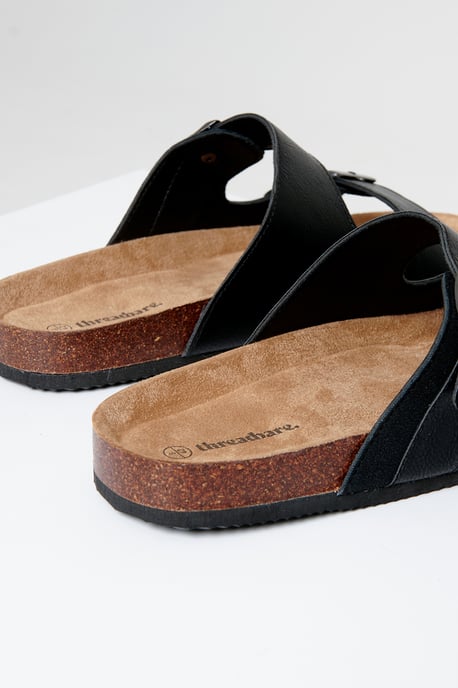 Black Slip On Two Buckle Strap Sandals - Image 4