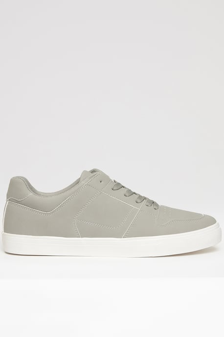 Grey Stitch Detail Court Trainers - Image 1