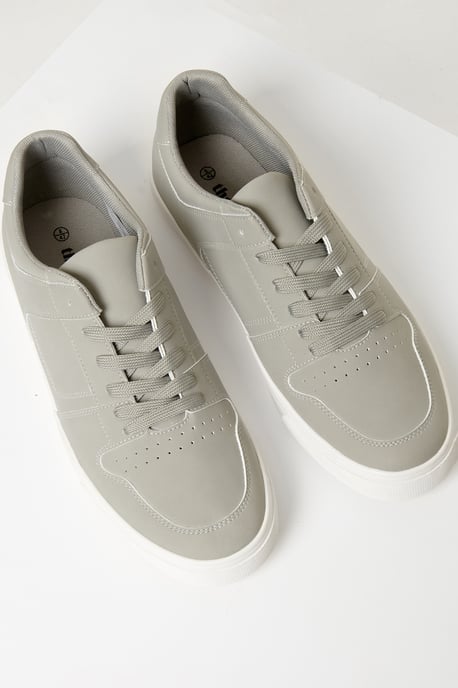 Grey Stitch Detail Court Trainers - Image 2