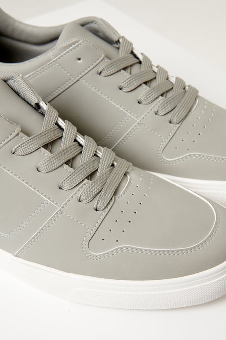 Grey Stitch Detail Court Trainers - Image 3