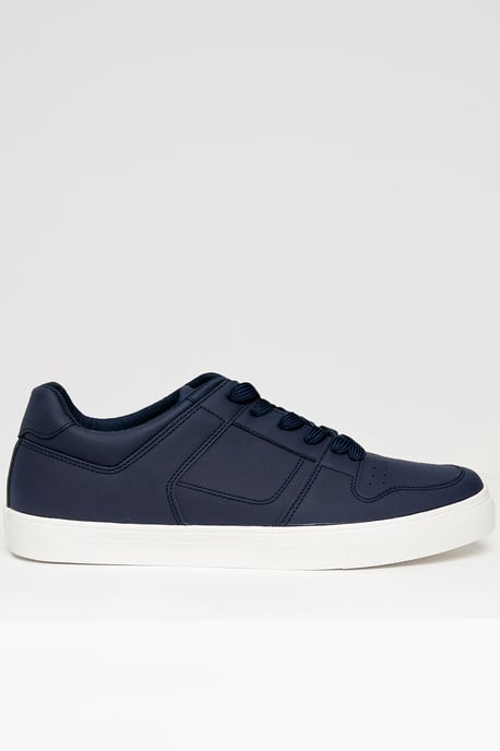 Navy Stitch Detail Court Trainers - Image 1