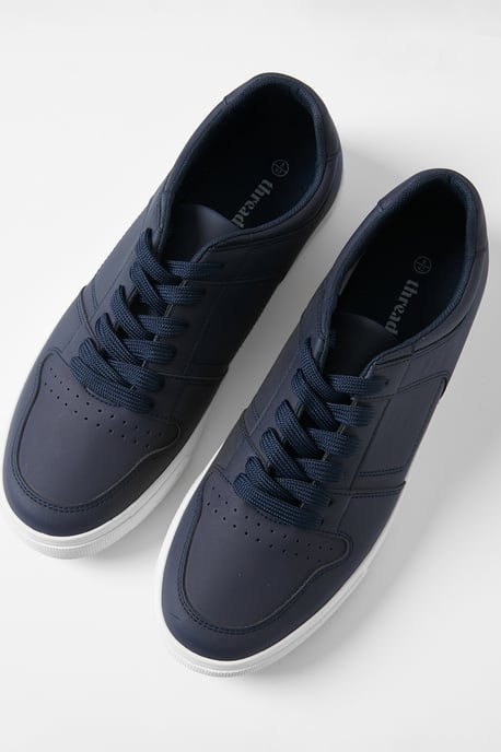Navy Stitch Detail Court Trainers - Image 2