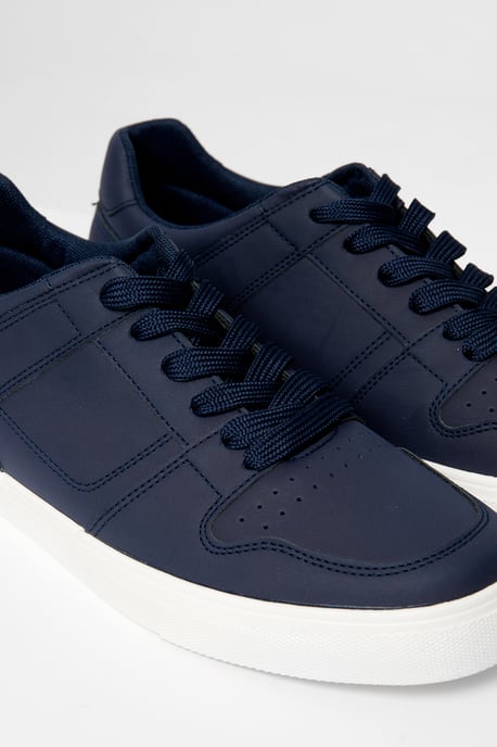Navy Stitch Detail Court Trainers - Image 3